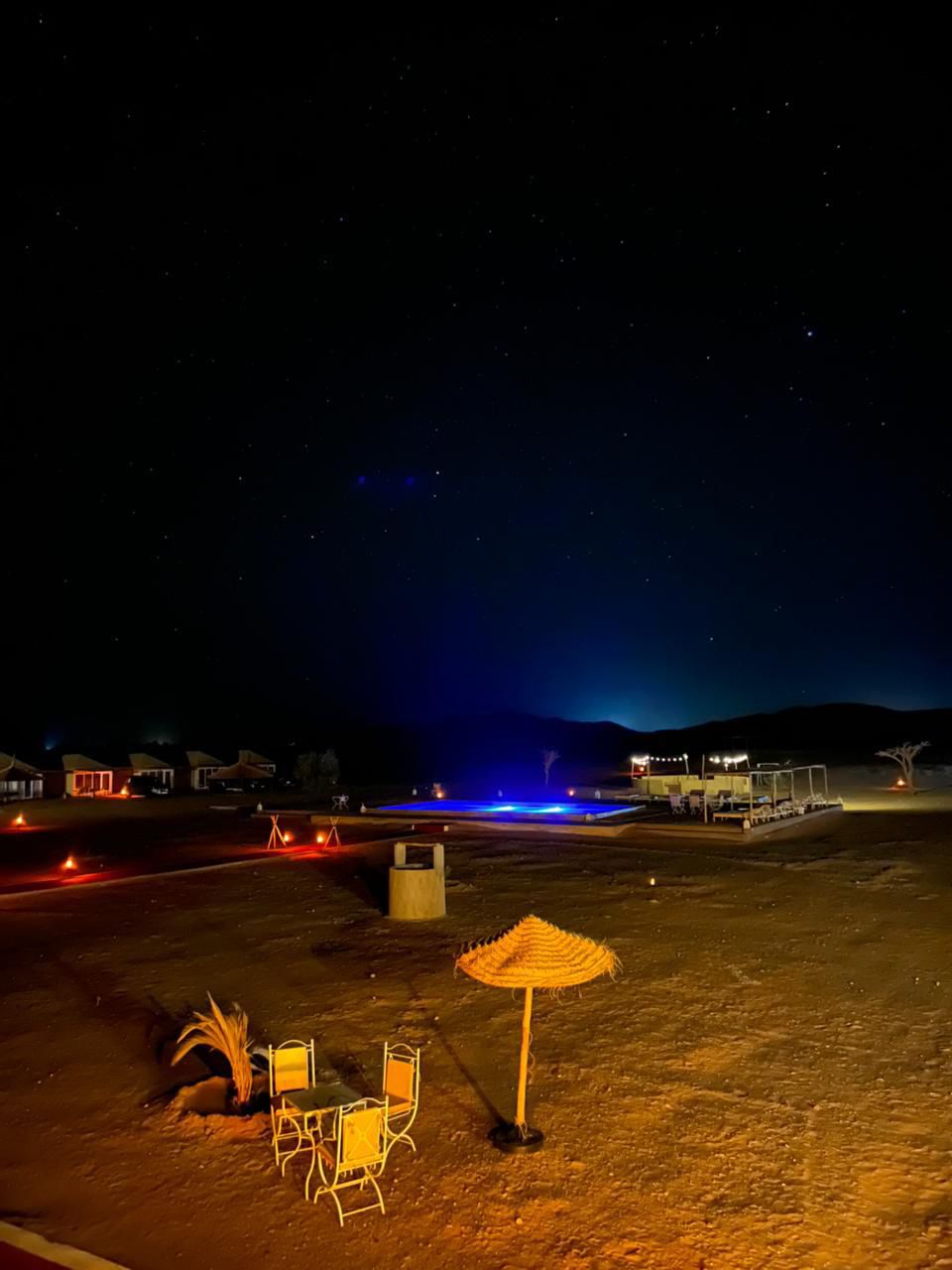 Pool under the stars at night — Sahara Royal Resort